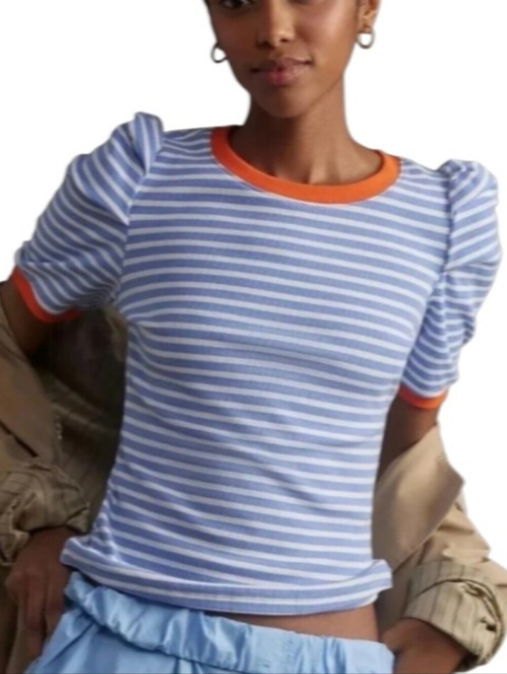 Maeve Anthropologie Puff-Sleeve Striped Top-NWT